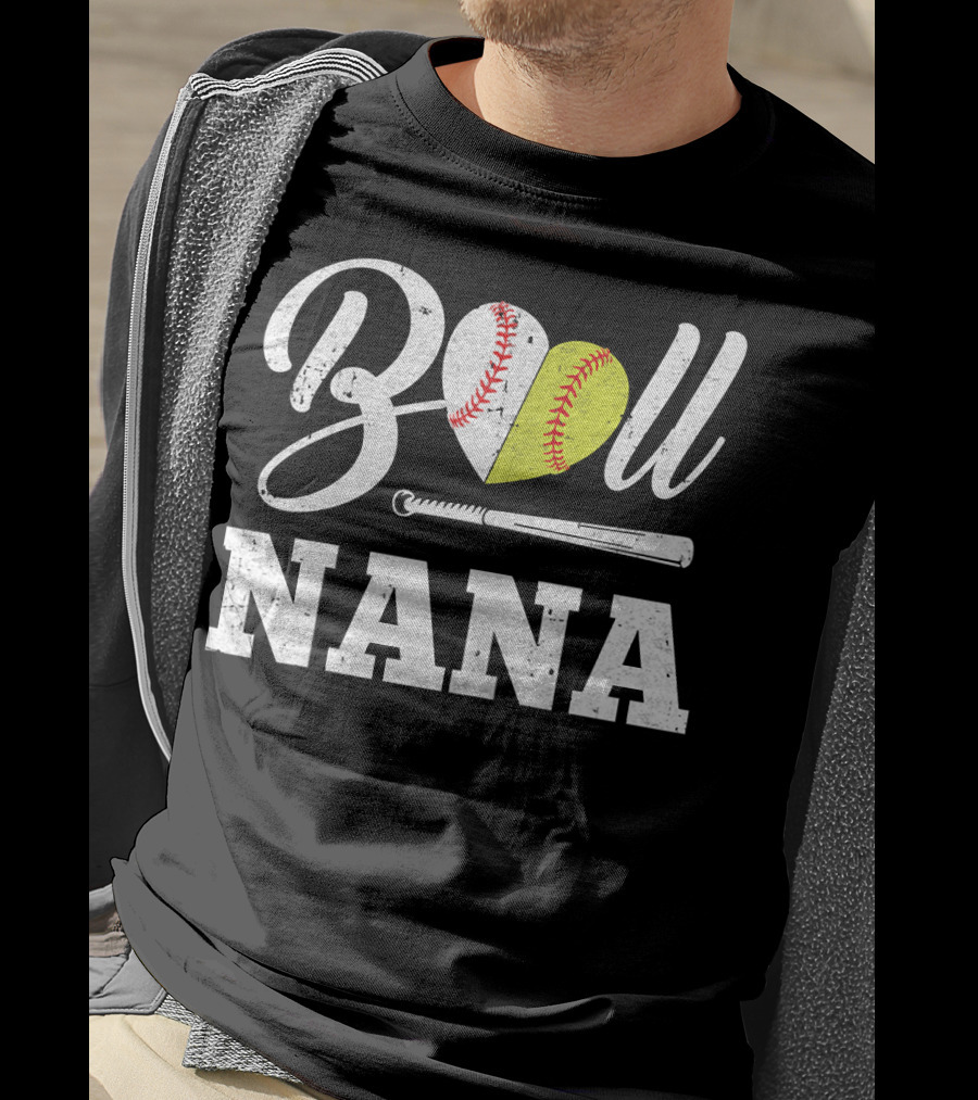 Ball Nana Heart Softball Baseball Bat T-Shirt