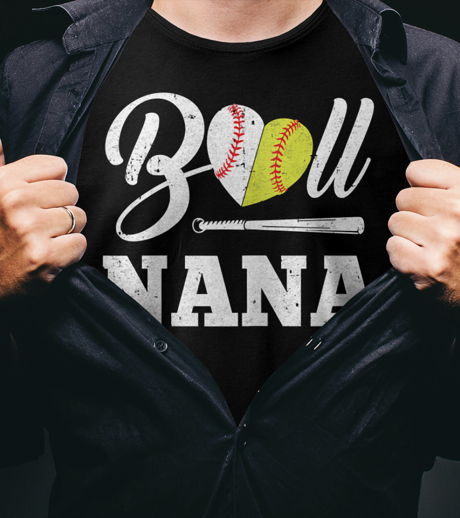 Ball Nana Heart Softball Baseball Bat T-Shirt