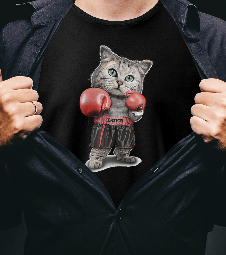 Funtacy Boxing Cat Love Gloves T-Shirt