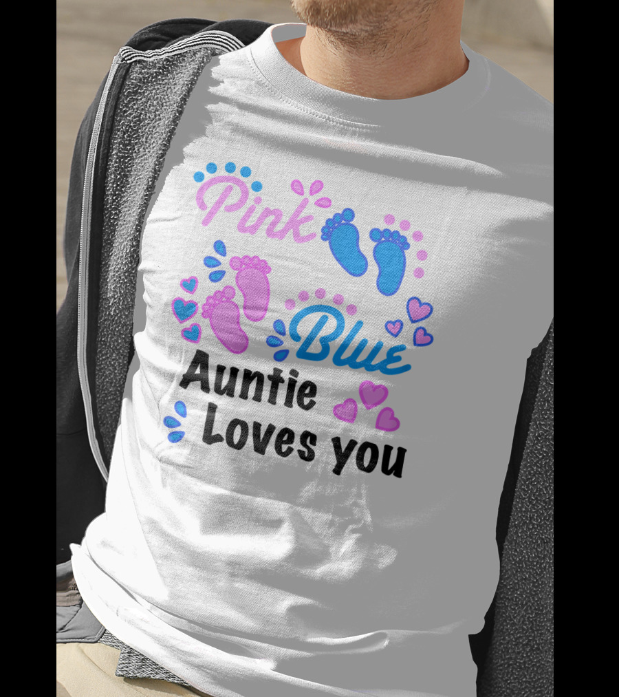 Pink Blue Auntie Loves You Gender Reveal Party Supplies T-Shirt