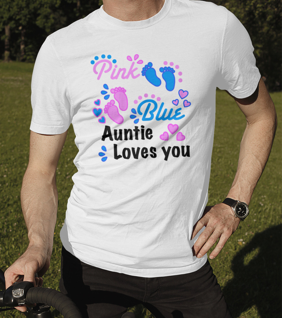 Pink Blue Auntie Loves You Gender Reveal Party Supplies T-Shirt