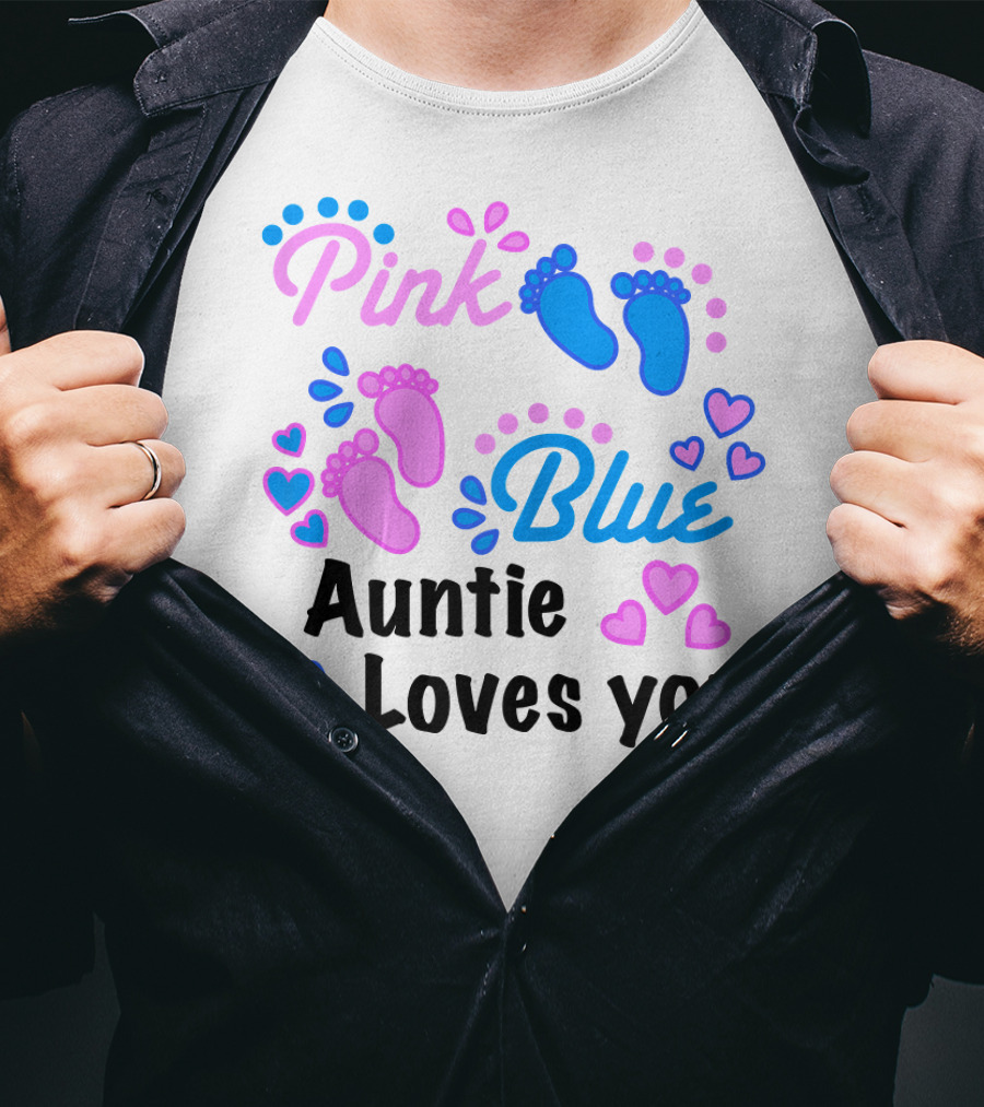 Pink Blue Auntie Loves You Gender Reveal Party Supplies T-Shirt