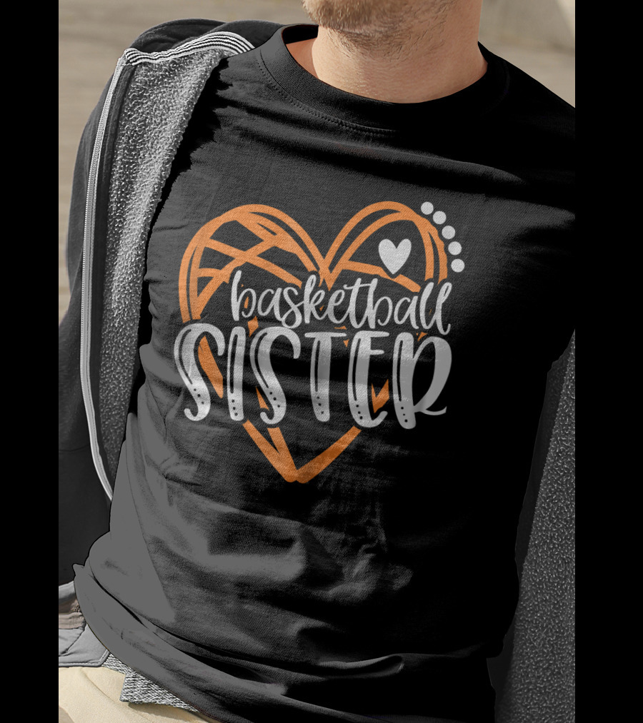 Basketball Sister Heart Graphic With Orange And White T-Shirt