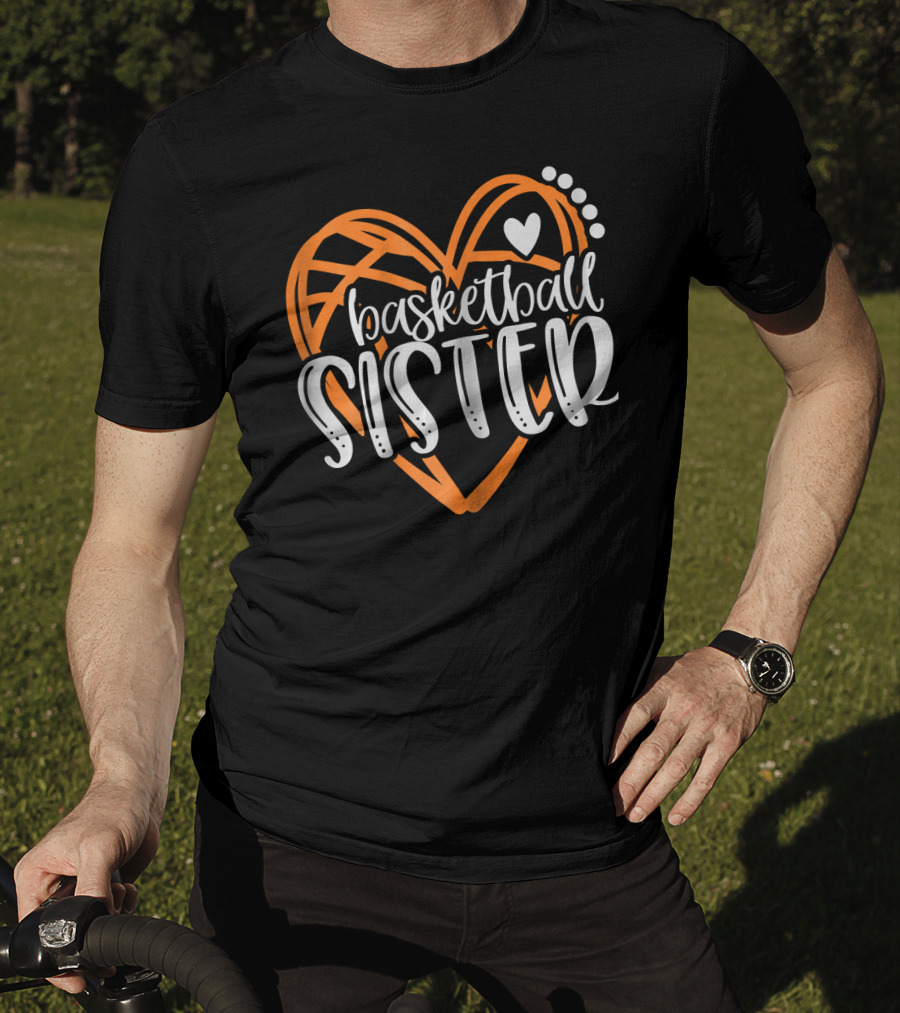 Basketball Sister Heart Graphic With Orange And White T-Shirt