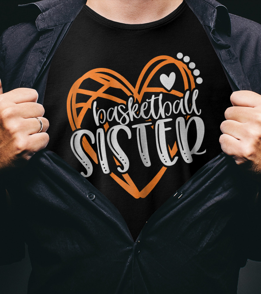 Basketball Sister Heart Graphic With Orange And White T-Shirt