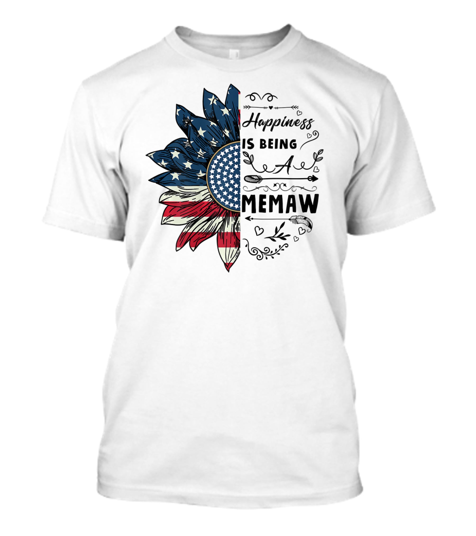 Happiness Is Being A Memaw Sunflower American Flag T-Shirt
