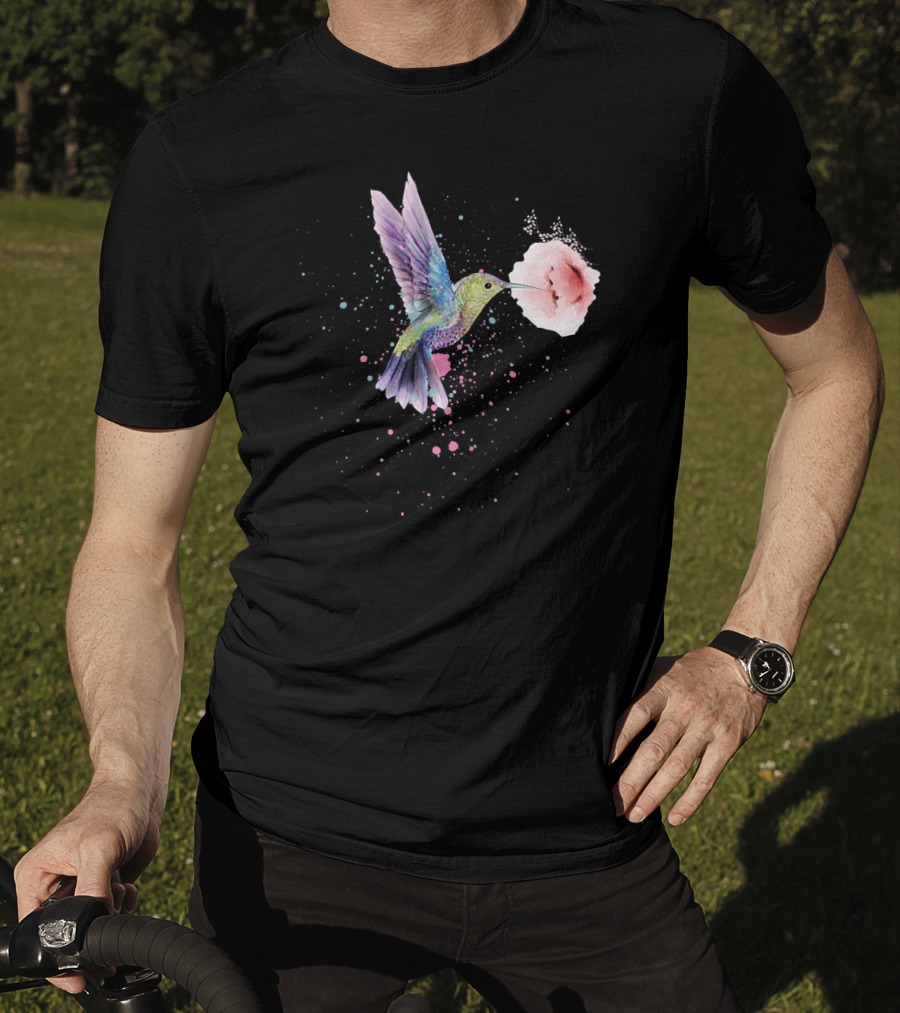 Hummingbird Valentines Day Romantic Flower Encounter T-Shirt