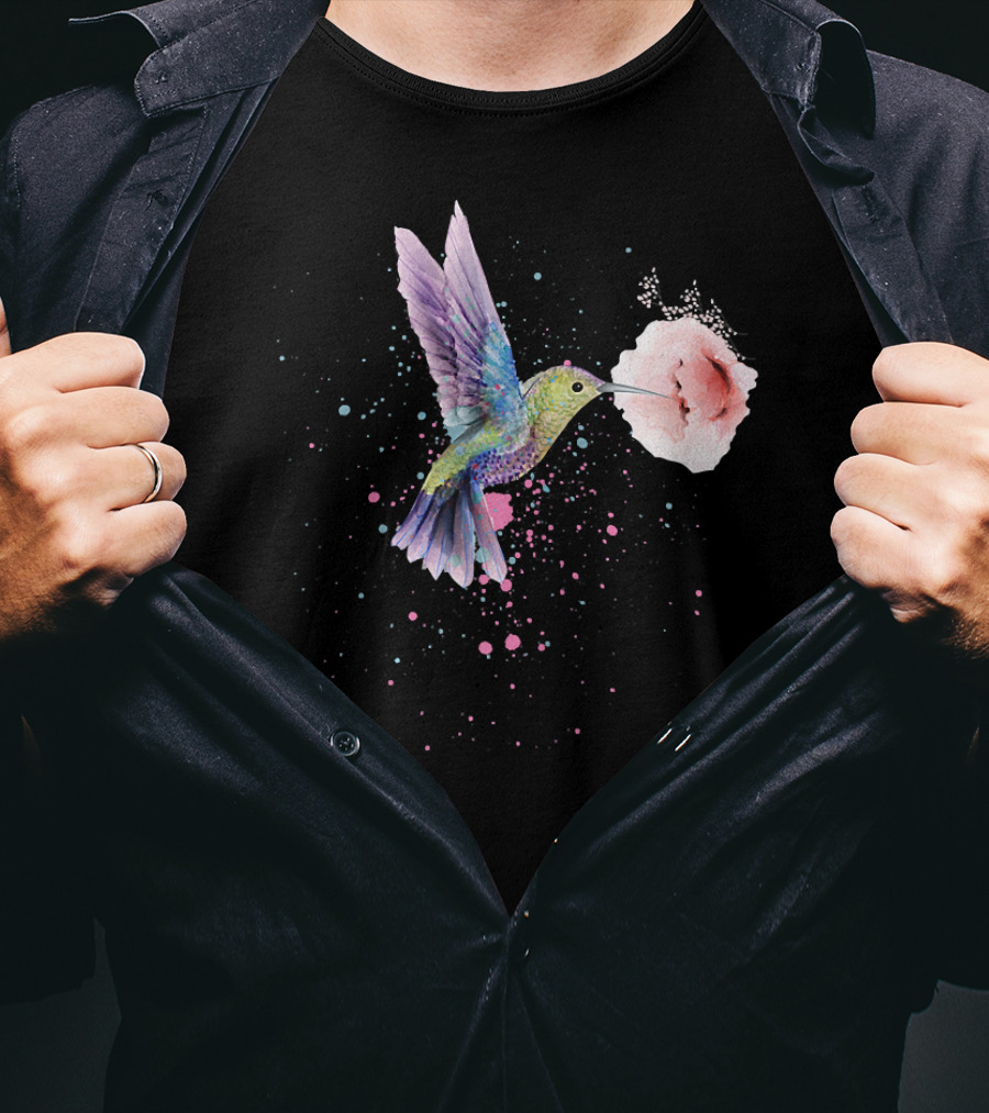 Hummingbird Valentines Day Romantic Flower Encounter T-Shirt