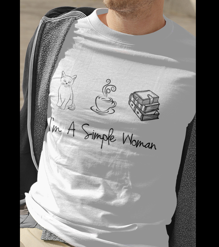 I'm A Simple Woman Cute Cat Coffee Books T-Shirt
