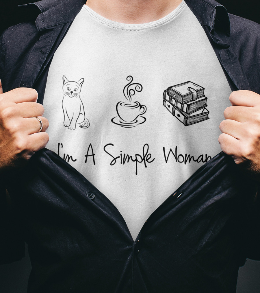 I'm A Simple Woman Cute Cat Coffee Books T-Shirt