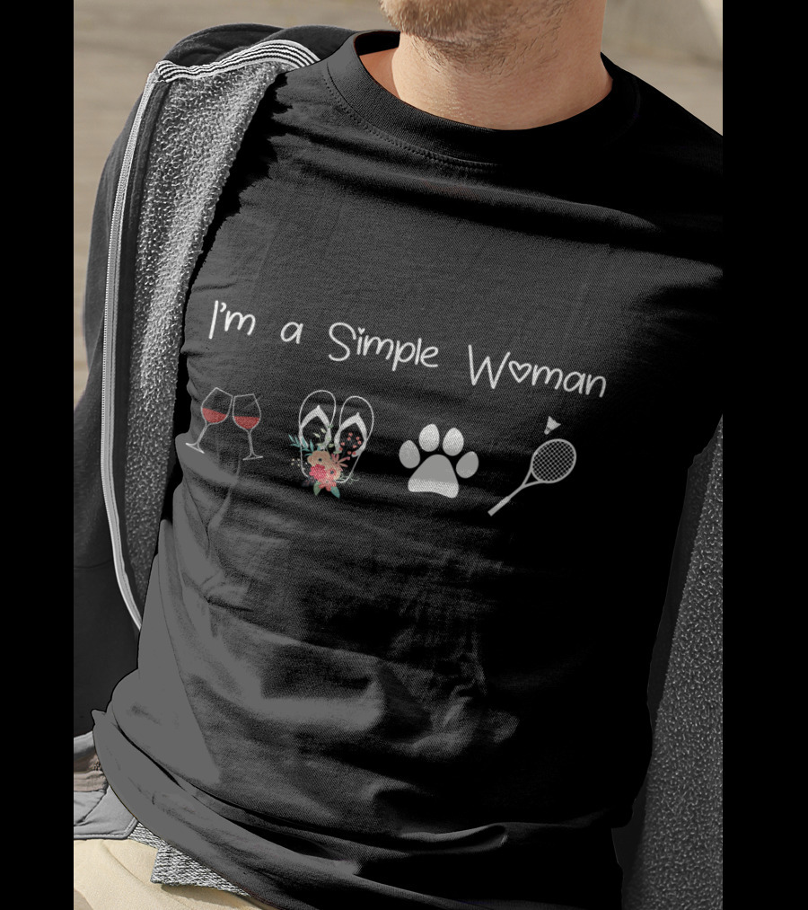 I'm A Simple Woman Wine Flip Flops Paw Print Tennis Racquet T-Shirt