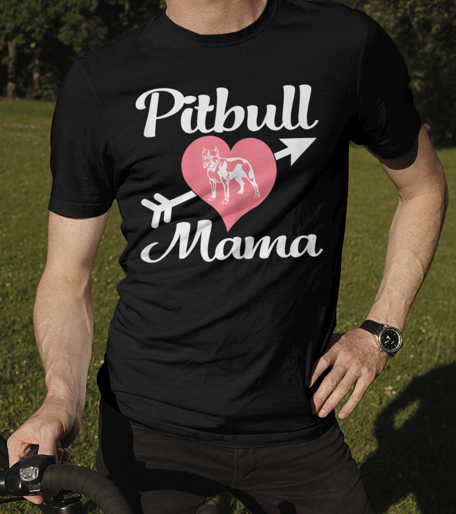 Pitbull Mama Heart With Arrow Pit Bull Lover T-Shirt