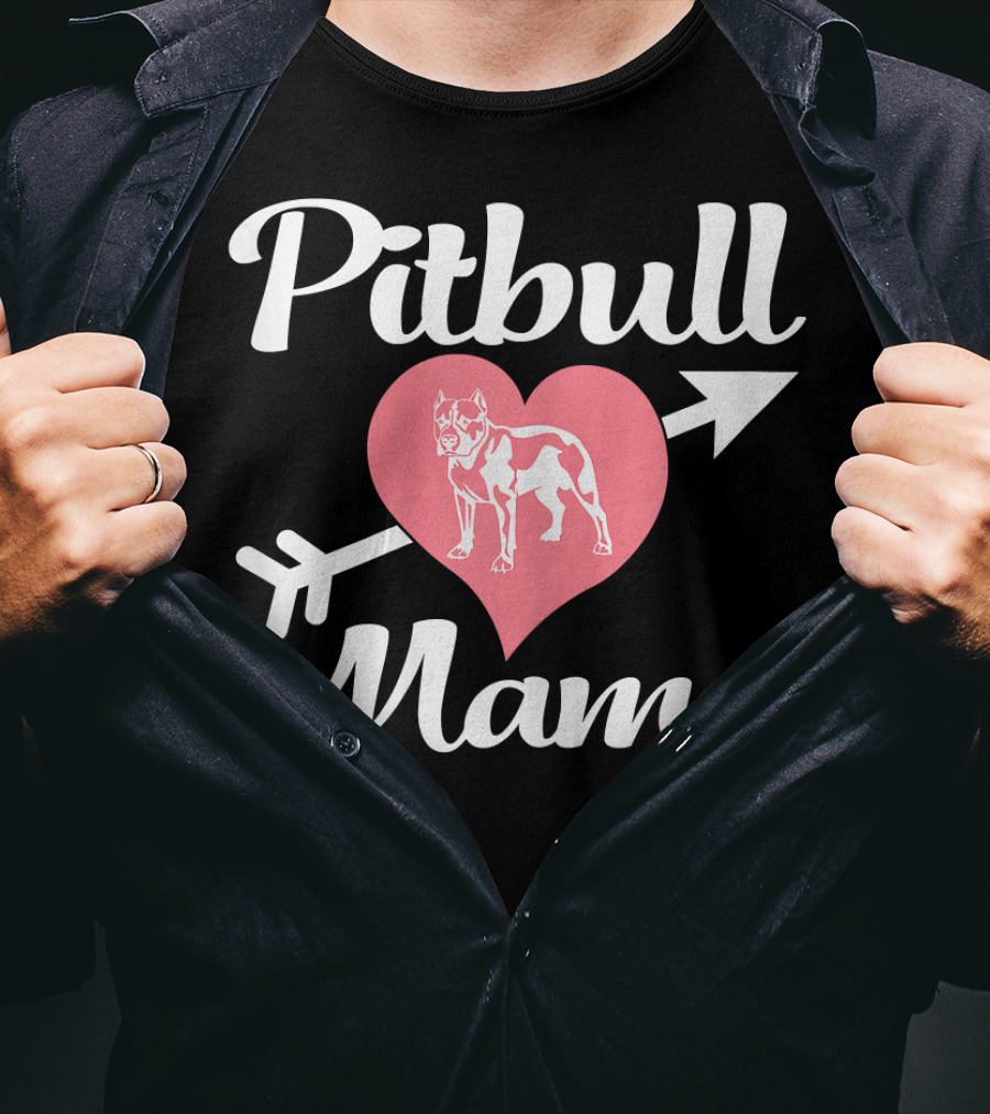 Pitbull Mama Heart With Arrow Pit Bull Lover T-Shirt