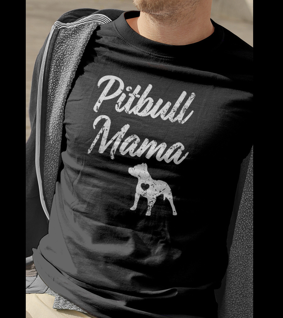 Pitbull Mama Women's Heart Silhouette Pit Bull T-Shirt