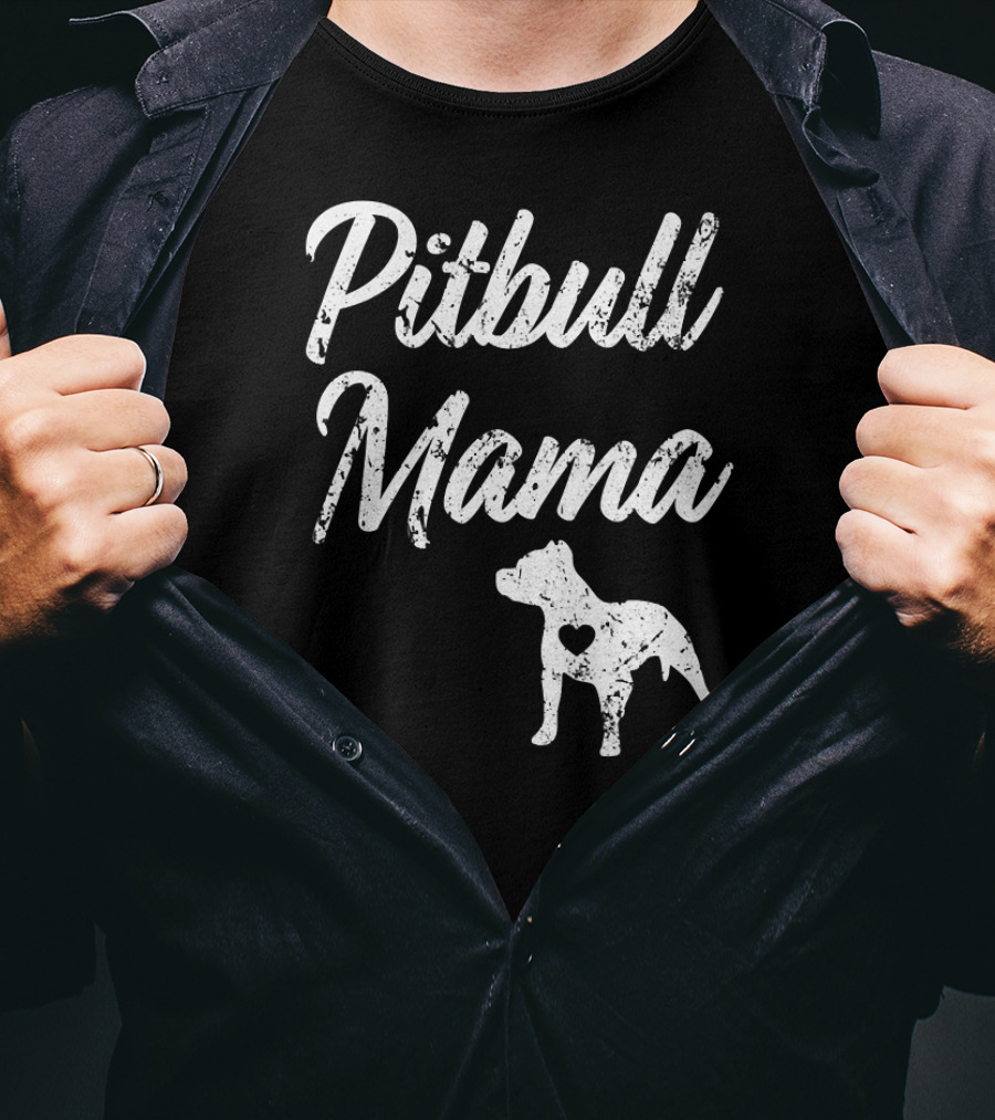 Pitbull Mama Women's Heart Silhouette Pit Bull T-Shirt