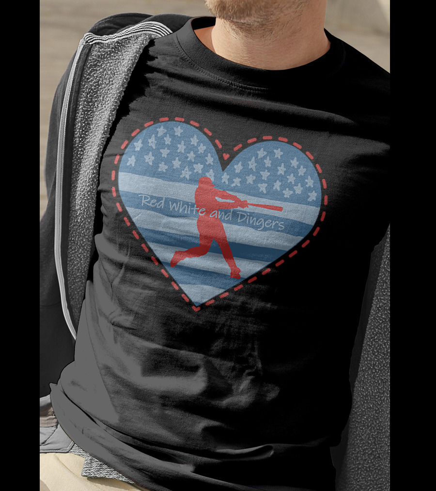 Red White And Dingers Primitive Patriotic American Baseball T-Shirt