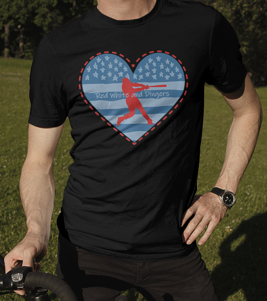 Red White And Dingers Primitive Patriotic American Baseball T-Shirt