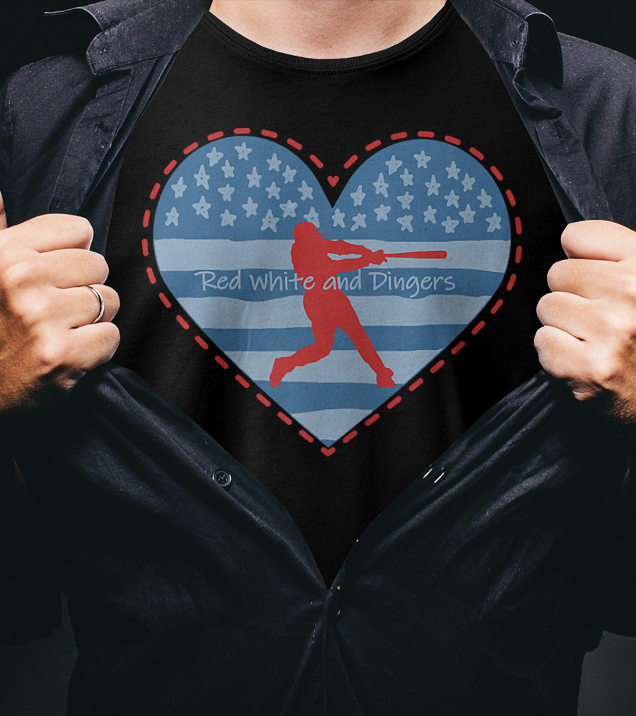 Red White And Dingers Primitive Patriotic American Baseball T-Shirt
