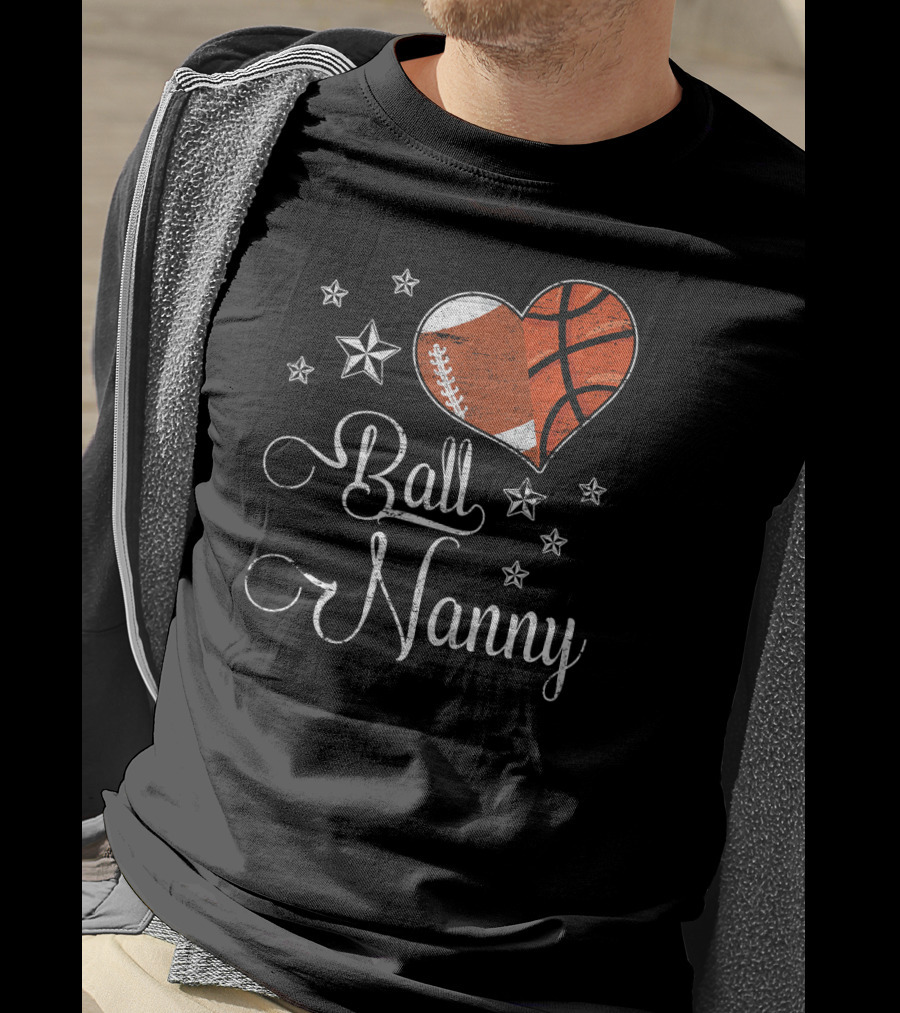 Proud Football Basketball Heart Ball Nanny T-Shirt