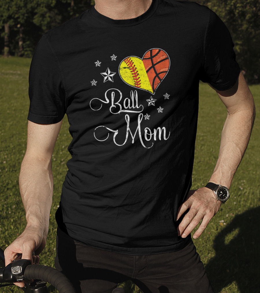 Proud Softball Basketball Ball Mom Star Heart T-Shirt