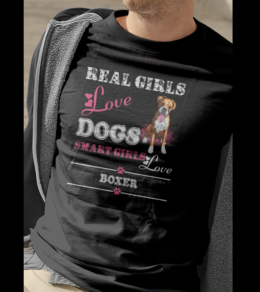 Real Girls Love Dogs Smart Girls Love Boxer T-Shirt