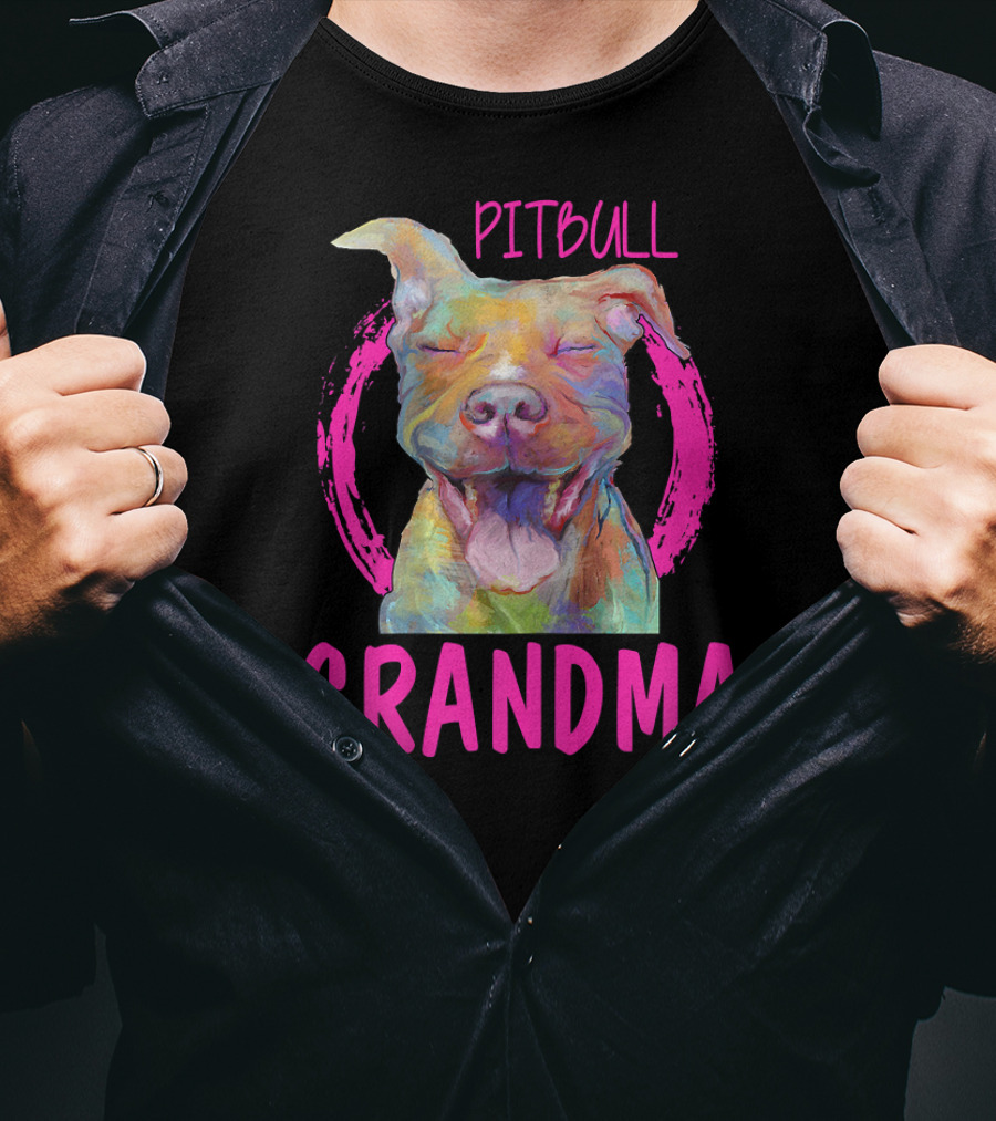 Pitbull Grandma Colorful Happy Dog T-Shirt