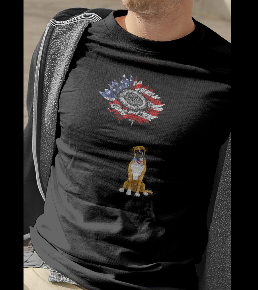 You Are My Sunshine Boxer Dog American Flag Sunflower T-Shirt