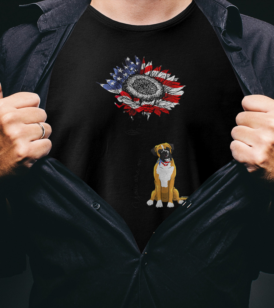 You Are My Sunshine Boxer Dog American Flag Sunflower T-Shirt
