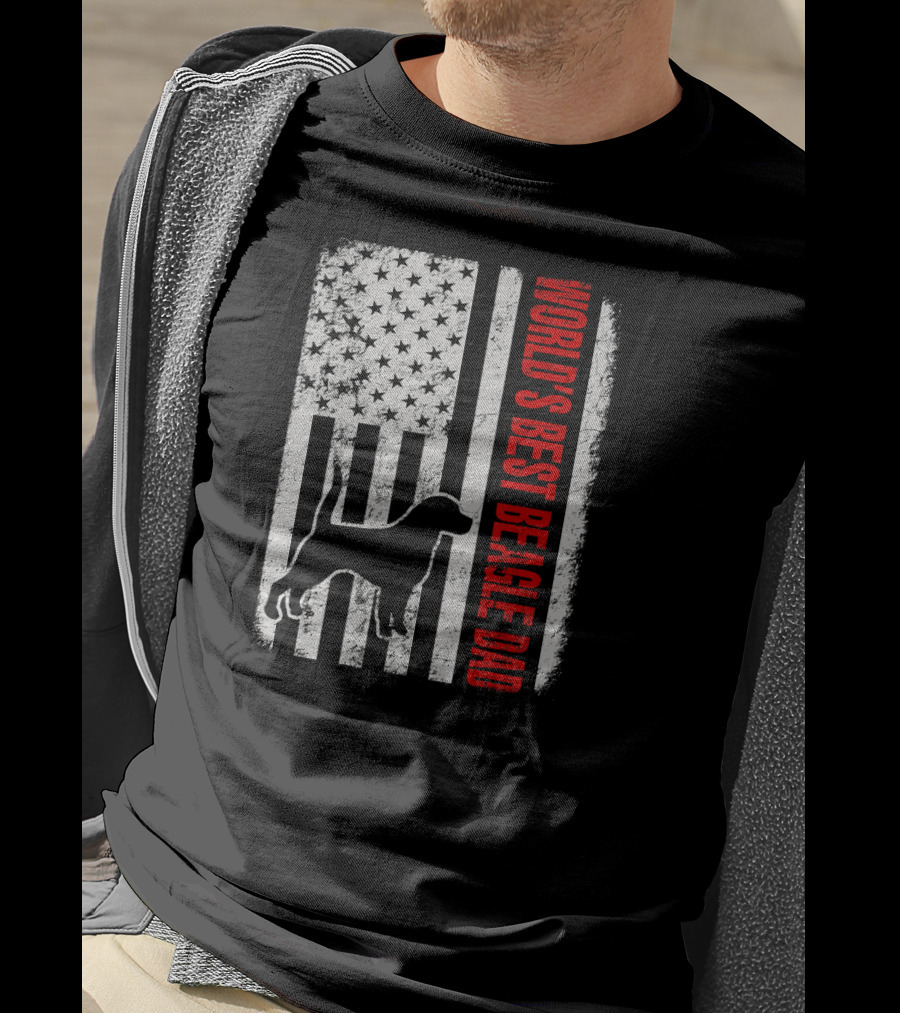 World's Best Beagle Dad American Flag Patriotic Canine T-Shirt