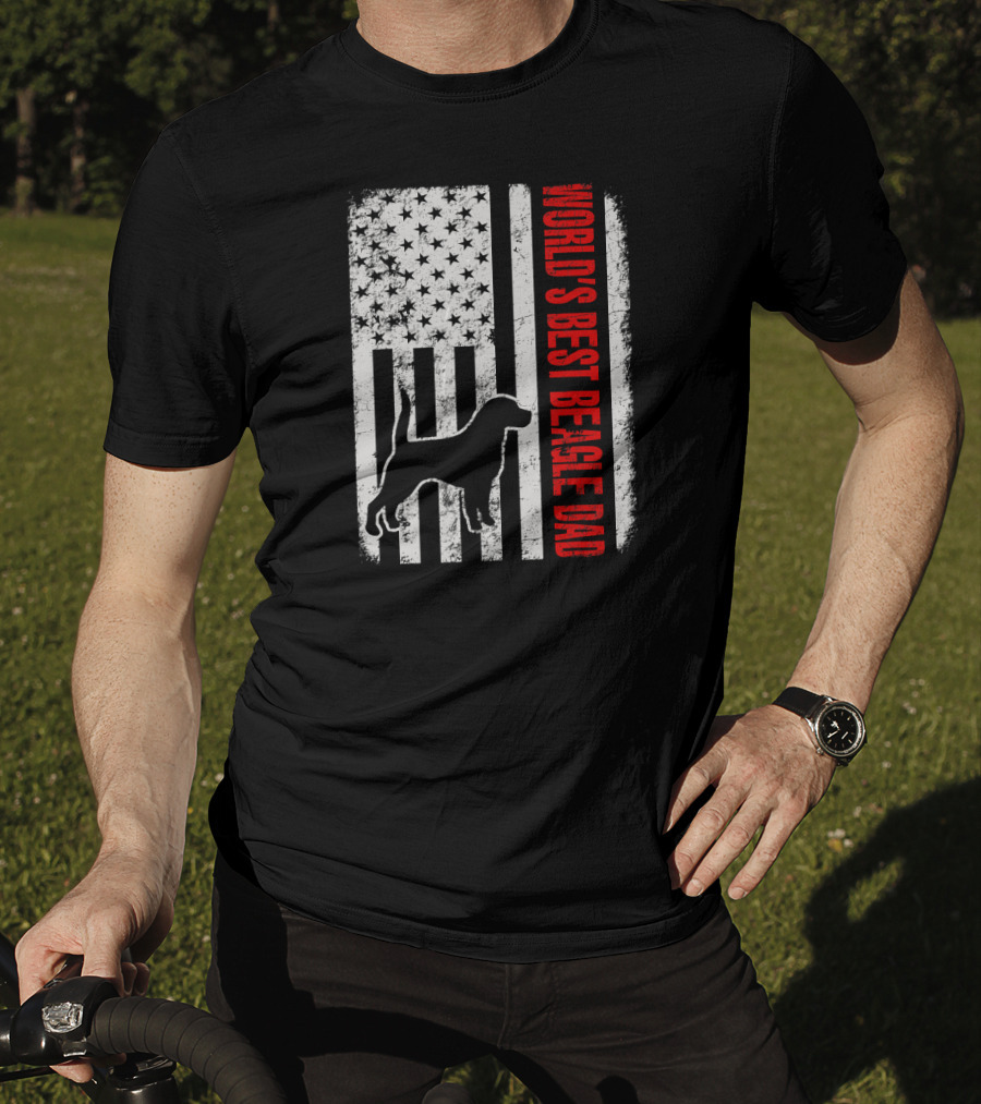 World's Best Beagle Dad American Flag Patriotic Canine T-Shirt