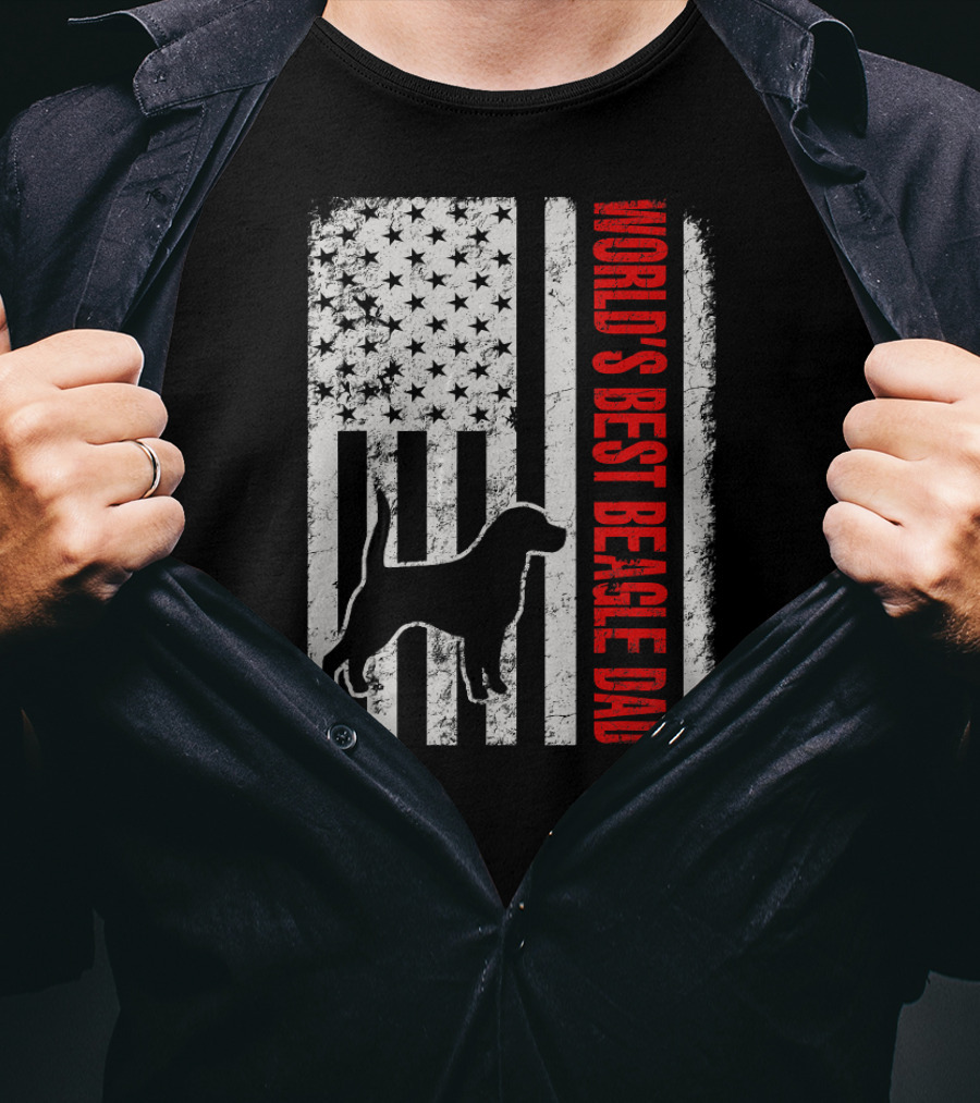 World's Best Beagle Dad American Flag Patriotic Canine T-Shirt