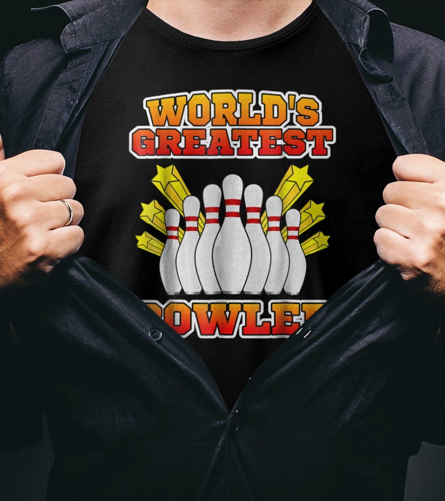 World's Greatest Bowler With Bowling Pins And Stars T-Shirt