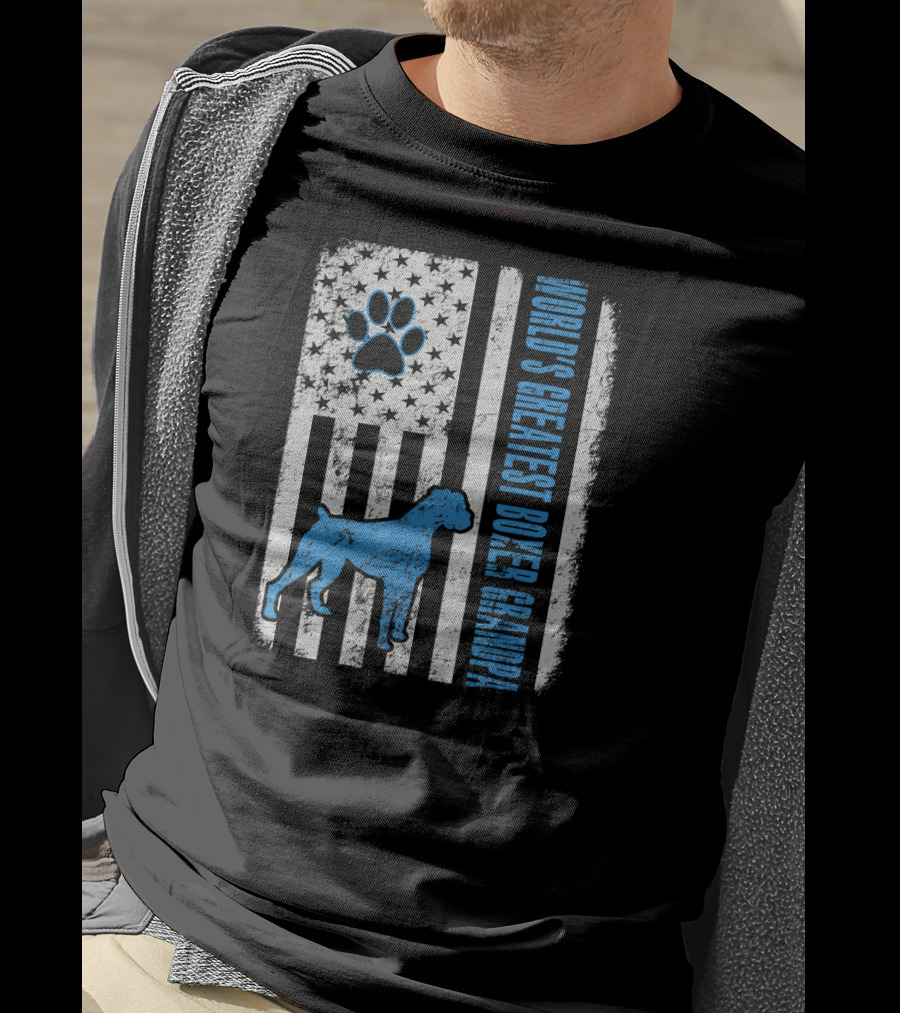 World's Greatest Boxer Grandpa American Flag Dog Paw Prints T-Shirt