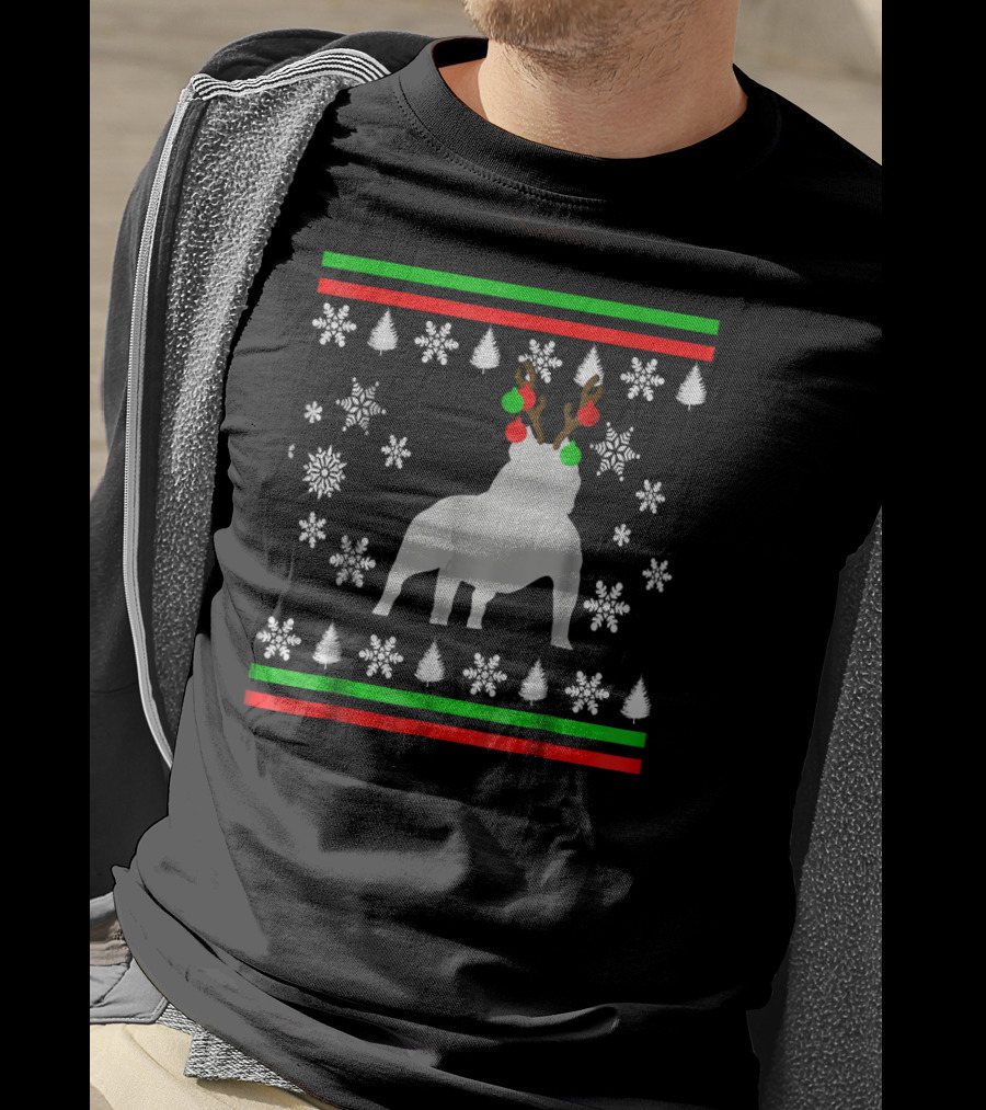 Xmas Cool Te Christmas Pitbull Deer Holiday Snowflakes Trees T-Shirt
