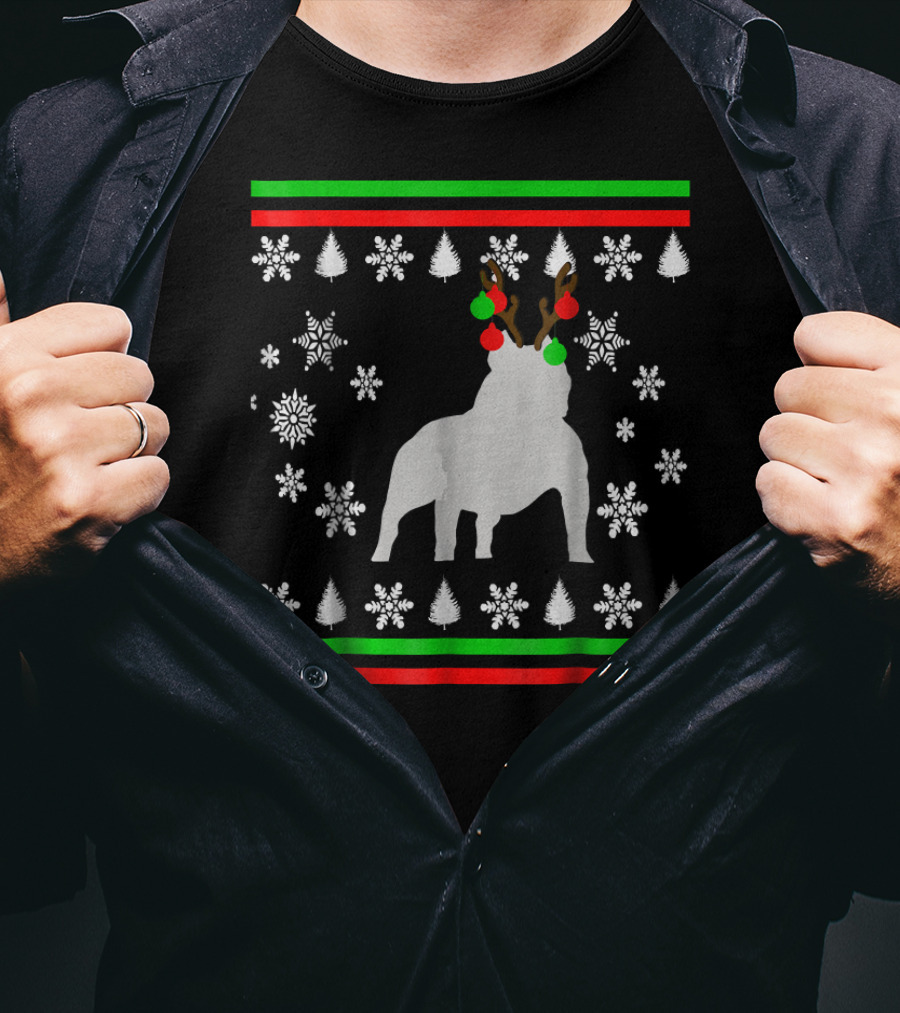 Xmas Cool Te Christmas Pitbull Deer Holiday Snowflakes Trees T-Shirt