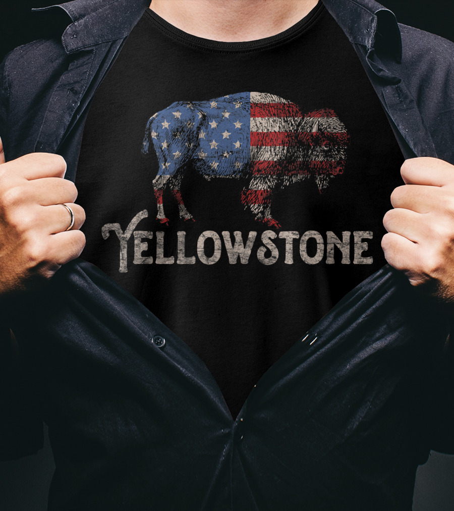 Yellowstone American Flag Bison T-Shirt