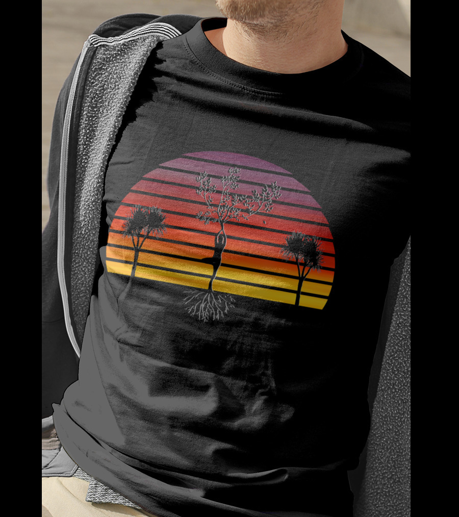 Sunset Yoga Zen Tree Pose Energy Balance T-Shirt