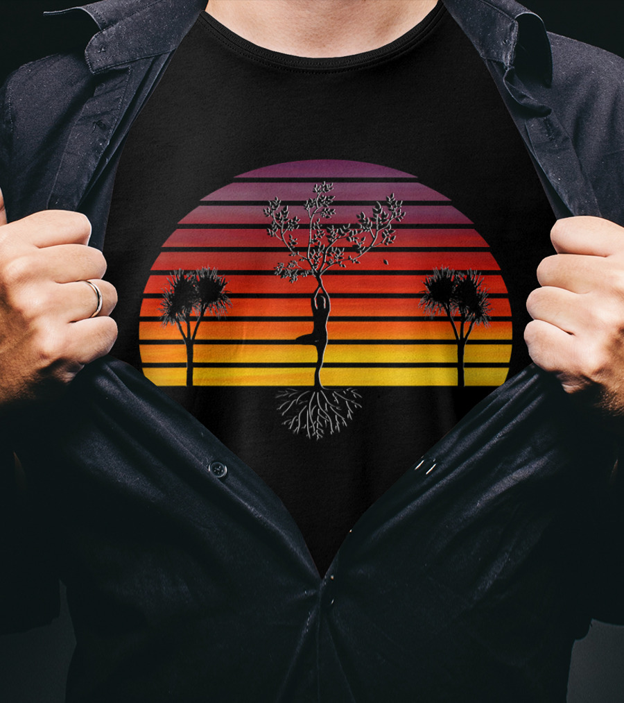 Sunset Yoga Zen Tree Pose Energy Balance T-Shirt