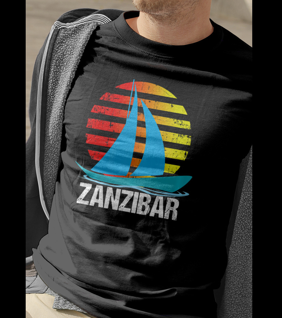 Zanzibar Sunset Sailboat Vintage Nautical Scene T-Shirt