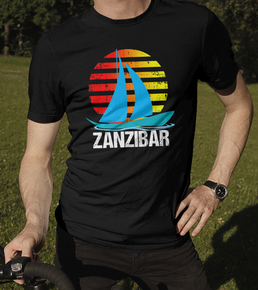Zanzibar Sunset Sailboat Vintage Nautical Scene T-Shirt