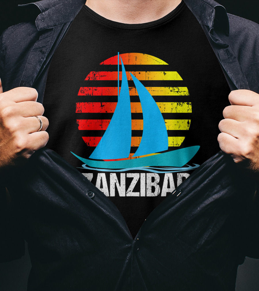 Zanzibar Sunset Sailboat Vintage Nautical Scene T-Shirt