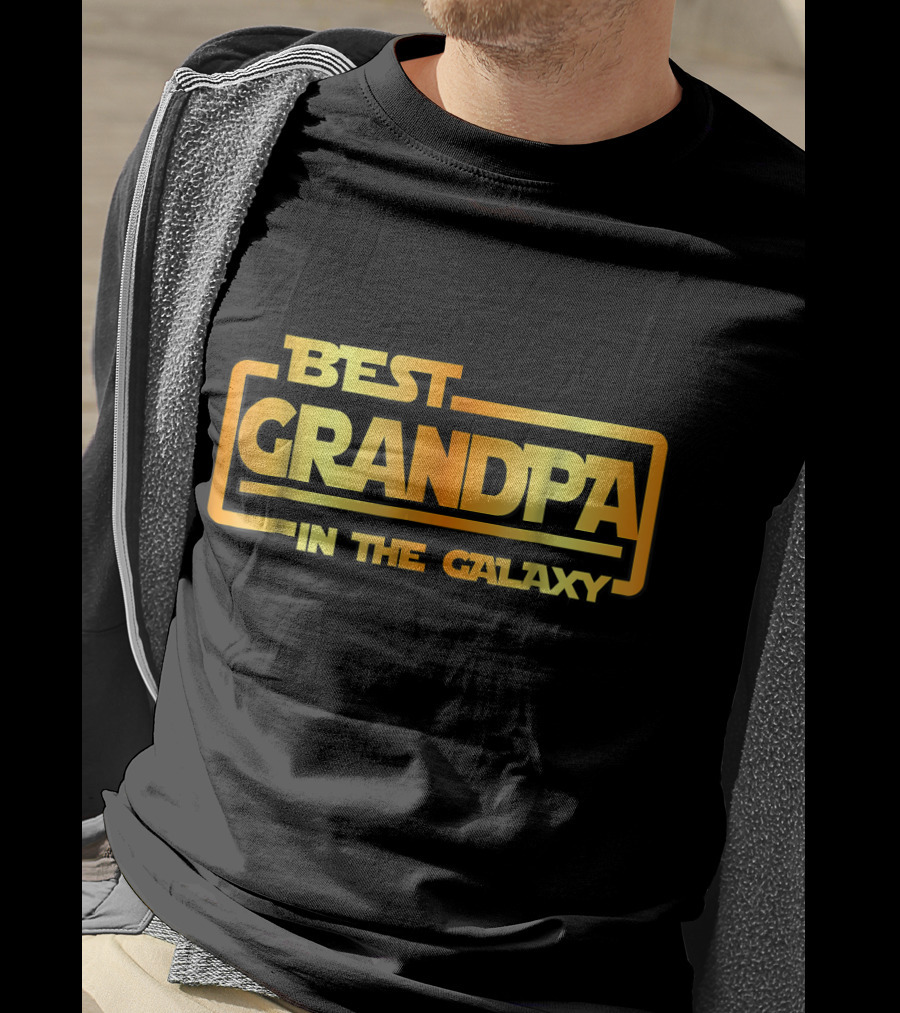 Best Grandpa In The Galaxy Bold Space Themed Text T-Shirt