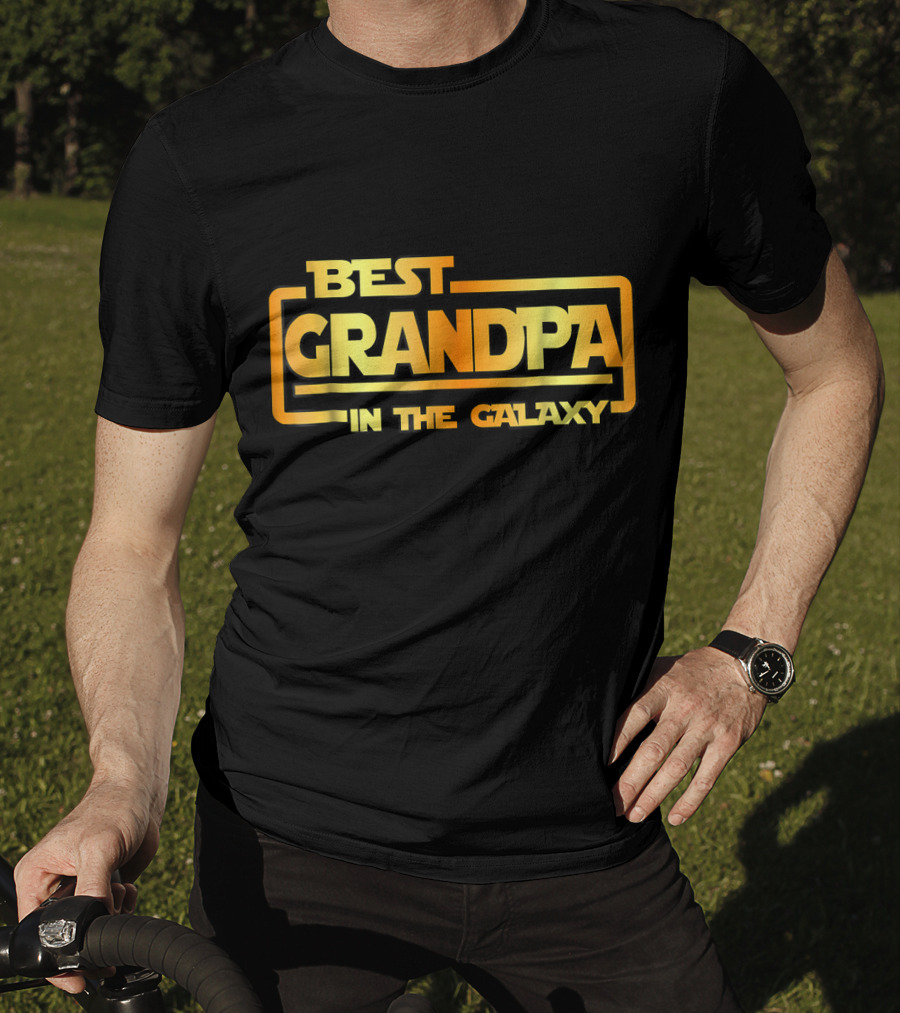 Best Grandpa In The Galaxy Bold Space Themed Text T-Shirt