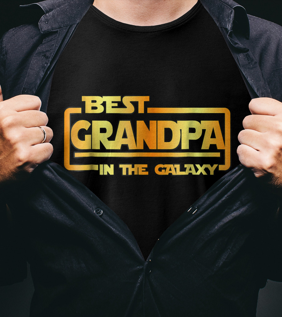 Best Grandpa In The Galaxy Bold Space Themed Text T-Shirt