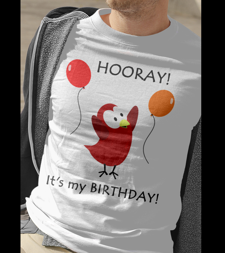 Hooray It's My Birthday Sammy Bird With Red And Orange Balloons T-Shirt