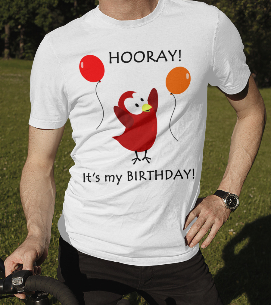 Hooray It's My Birthday Sammy Bird With Red And Orange Balloons T-Shirt