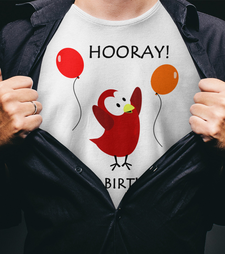 Hooray It's My Birthday Sammy Bird With Red And Orange Balloons T-Shirt