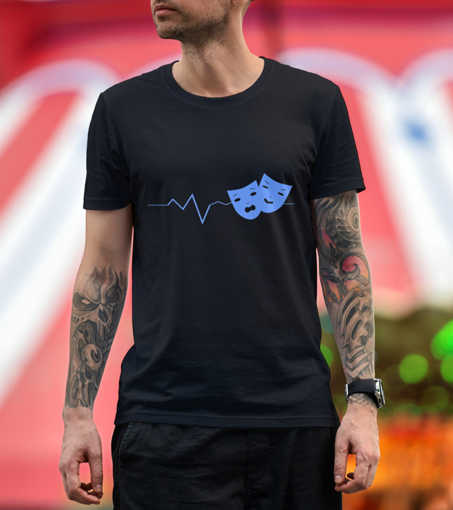 Theater Acting Masks with Heartbeat Line T-Shirt