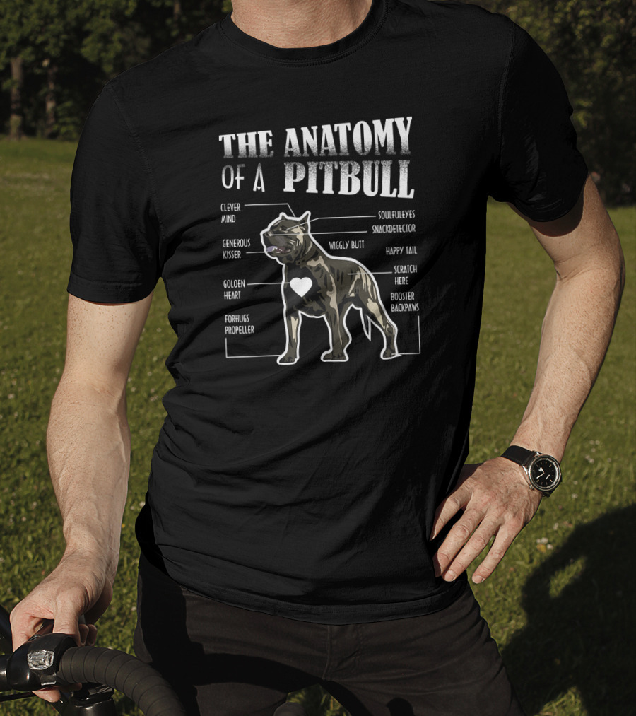 The Anatomy Of A Pitbull Clever Mind Soulful Eyes Generous Kisser Snack Detector Golden Heart Wiggly Butt Happy Tail Forhugs Propeller Scratch Here Booster Backpaws T-Shirt