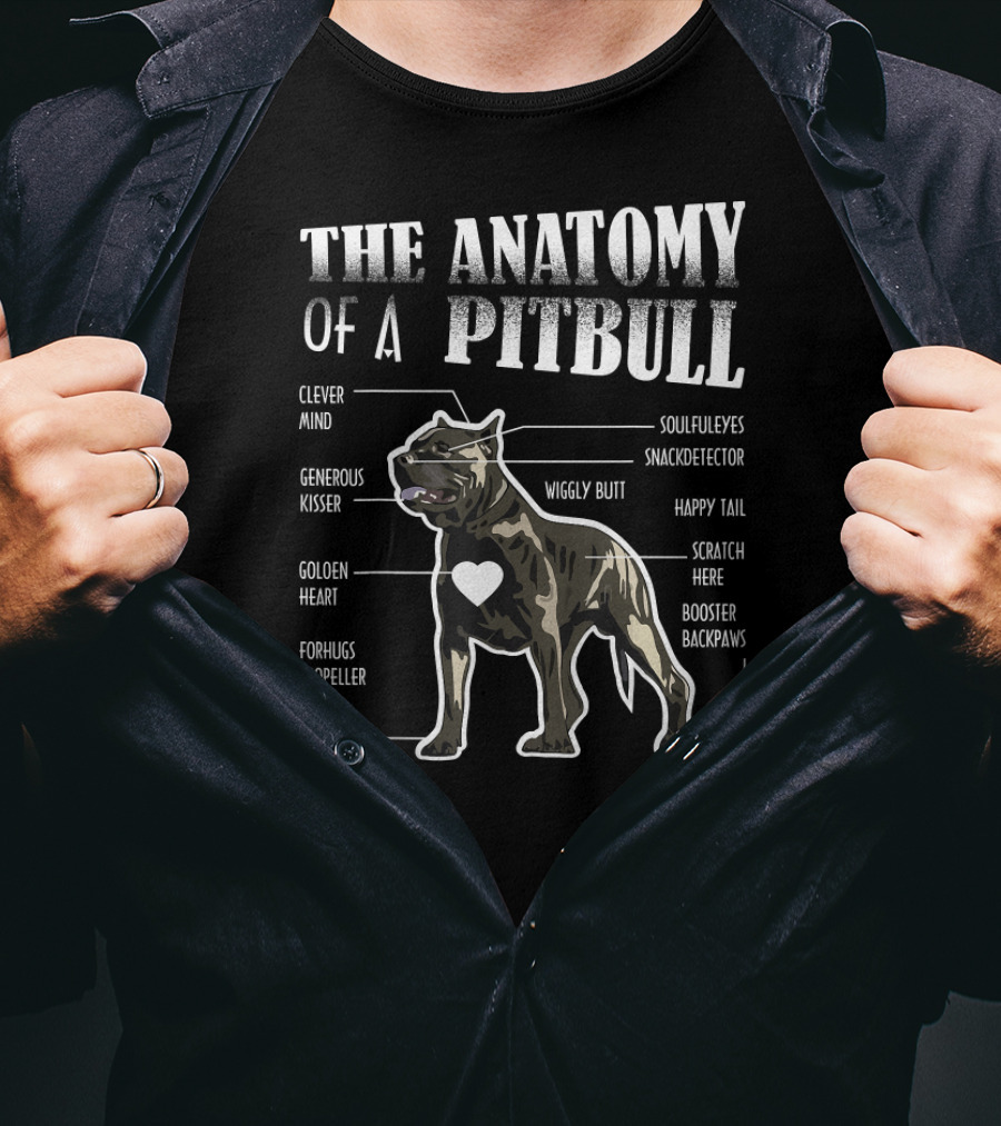 The Anatomy Of A Pitbull Clever Mind Soulful Eyes Generous Kisser Snack Detector Golden Heart Wiggly Butt Happy Tail Forhugs Propeller Scratch Here Booster Backpaws T-Shirt
